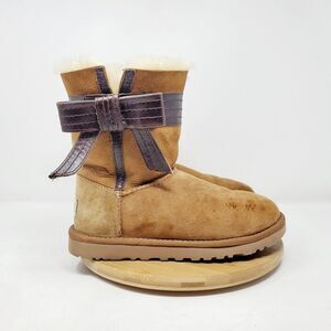 UGG Josette Boots Womens‎ 5 Chestnut Brown Suede Shearling Bow Trim